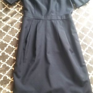 Blue business dress with short sleeve, v neck